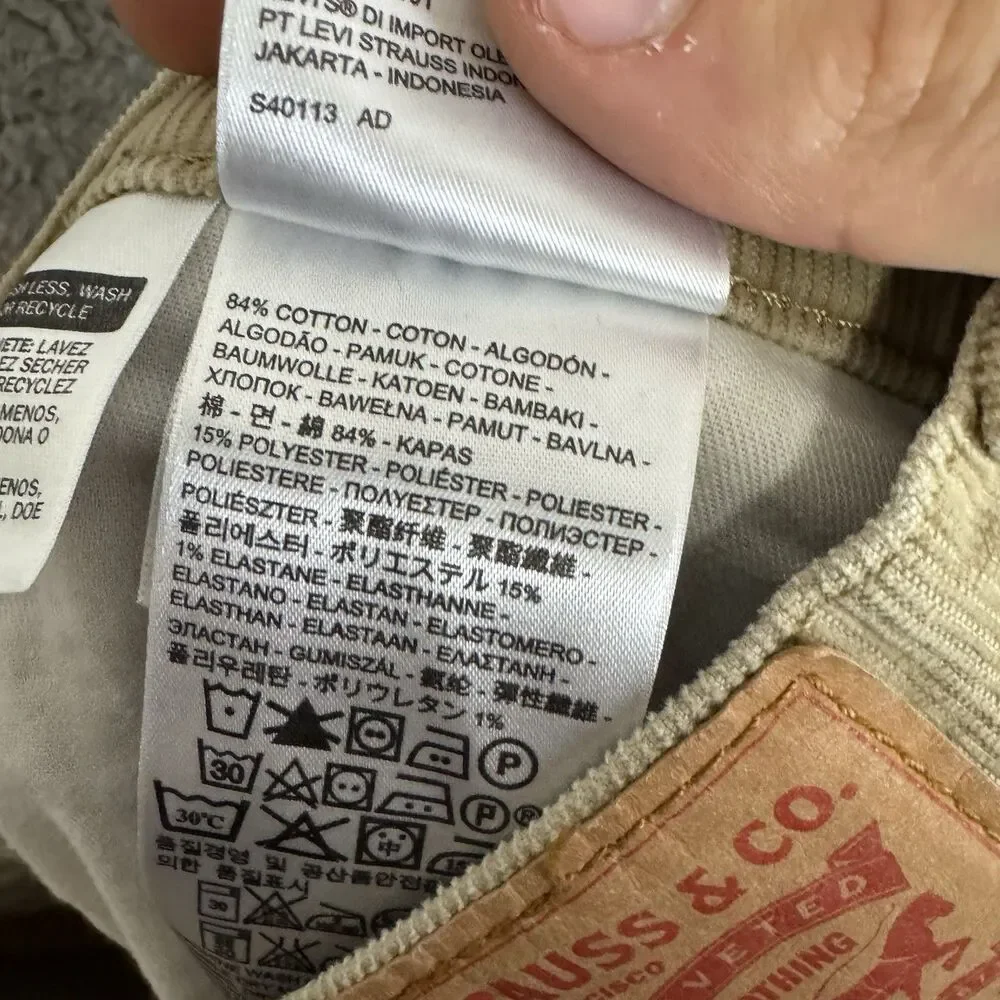 Levis‎ 514 Pants Men’s 32x33 Corduroy Beige Slim Straight Fit Casual
